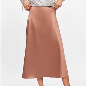 Zara satin skirt with lace trim